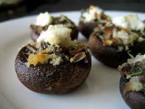 Low Oxalate Mushrooms stuffed with goat cheese and herbs.